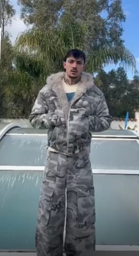 Customer photo review of Omirad Grey Camo Cargo Wide-Leg Pants