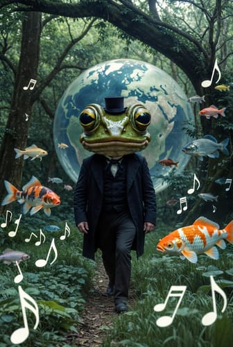 Reviewer's surreal image of a walk in the woods, inspired by the Black Currant THC Seltzer.