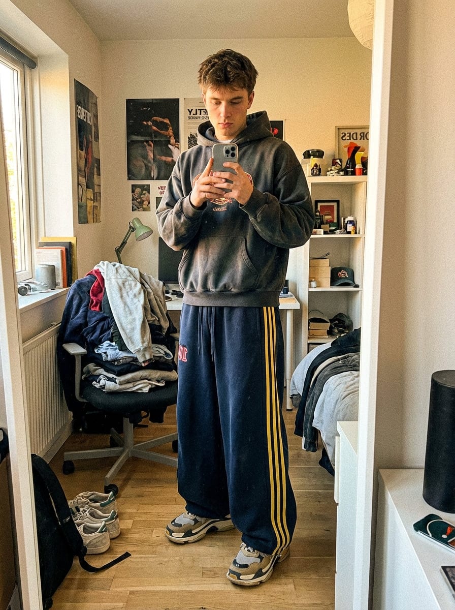 Customer photo review of Fleece Vintage Side Stripe Drape Paratrooper Machete Wide Leg Pants - 2488