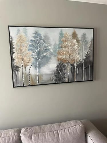 Customer photo review of Forest-Misty Abstract Forest Painting in Autumn Tones for Tranquil Interiors
