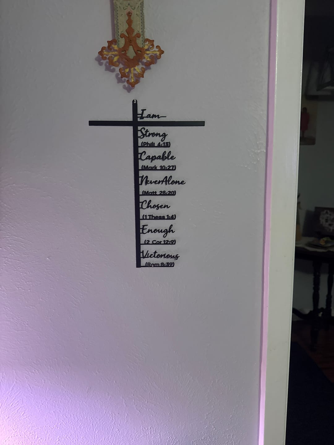 Customer photo review of Christianartworkshop Biblical Verse Cross Metal Wall Decor: Daily Faith Reminder