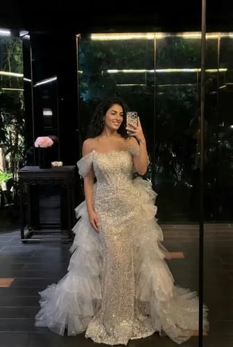 Customer photo review of Silver and Blue Whimsical Fairy Inspired Tulle Ruffle Evening Gown - Plus Size