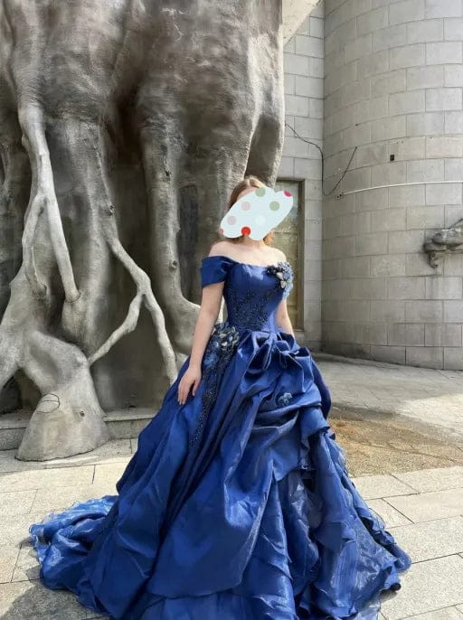 Customer photo review of Gothic Navy Blue Floral Evening Dress with Floral Embellishment – Elegant Strapless Evening Dress with Corset Back Plus Size