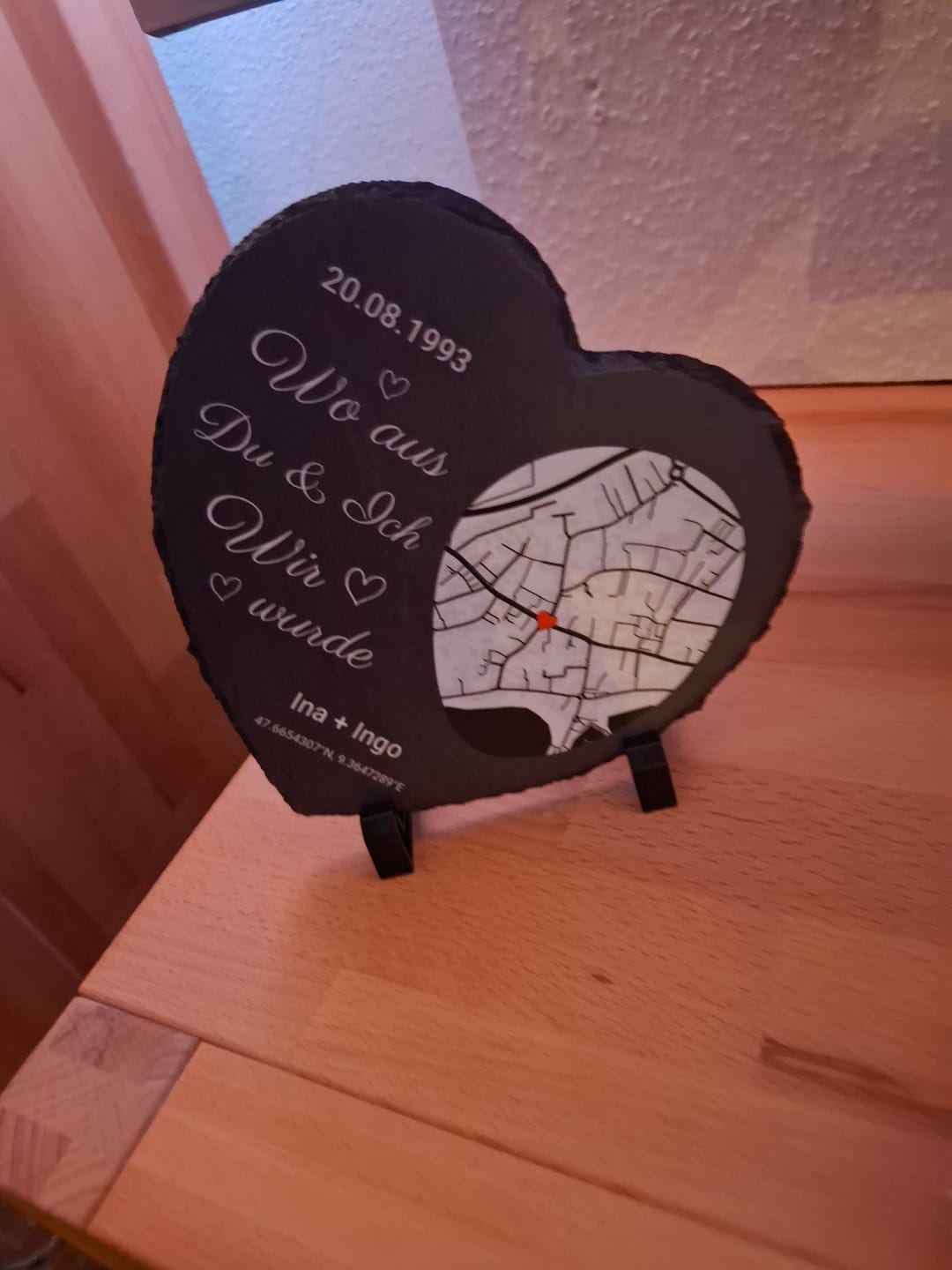 Customer photo review of Wo alles begann - Personalisiertes Schieferherz (15x15)