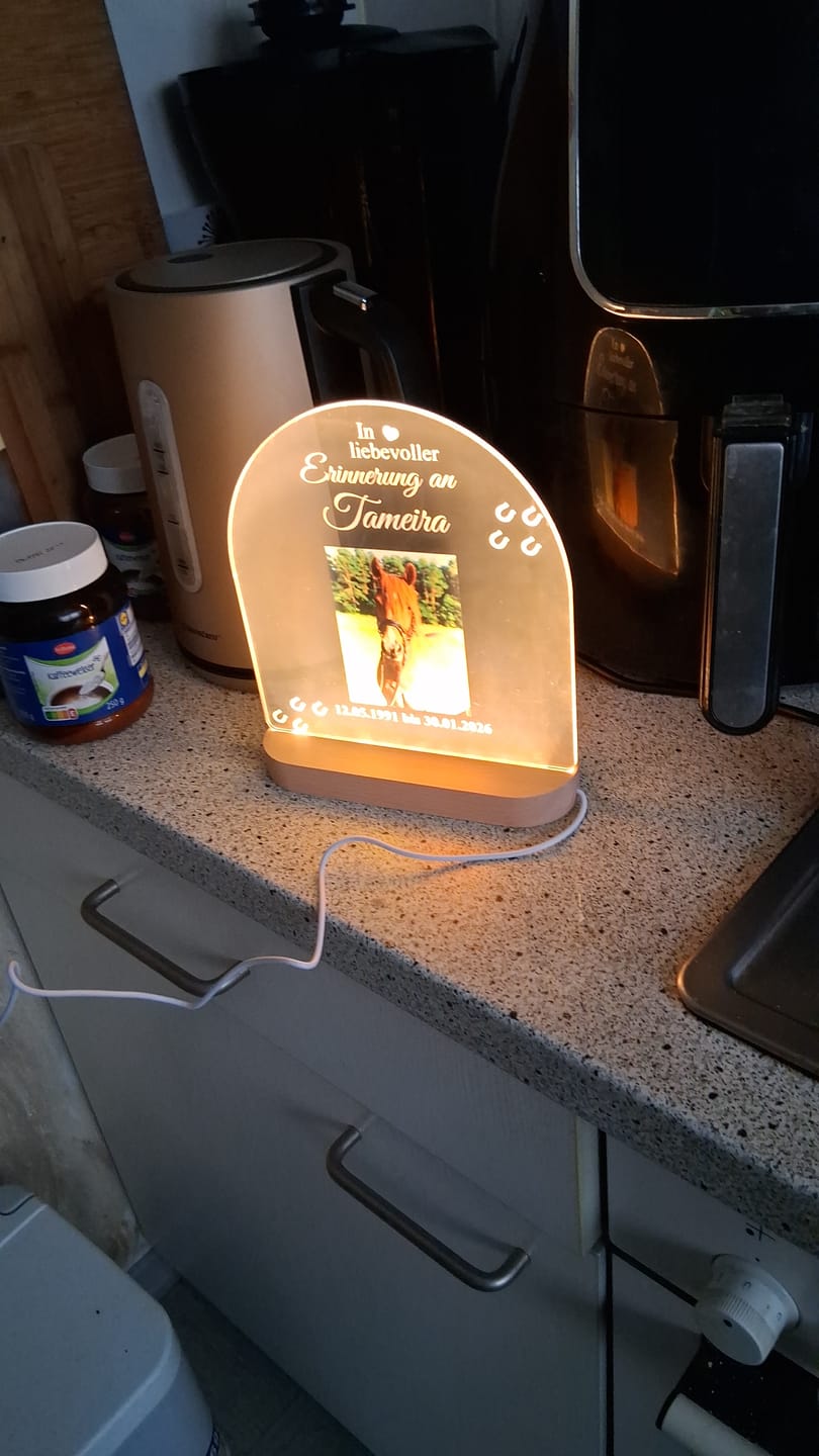 Customer photo review of Zur liebevollen Erinnerung – Pferde-Fotolampe