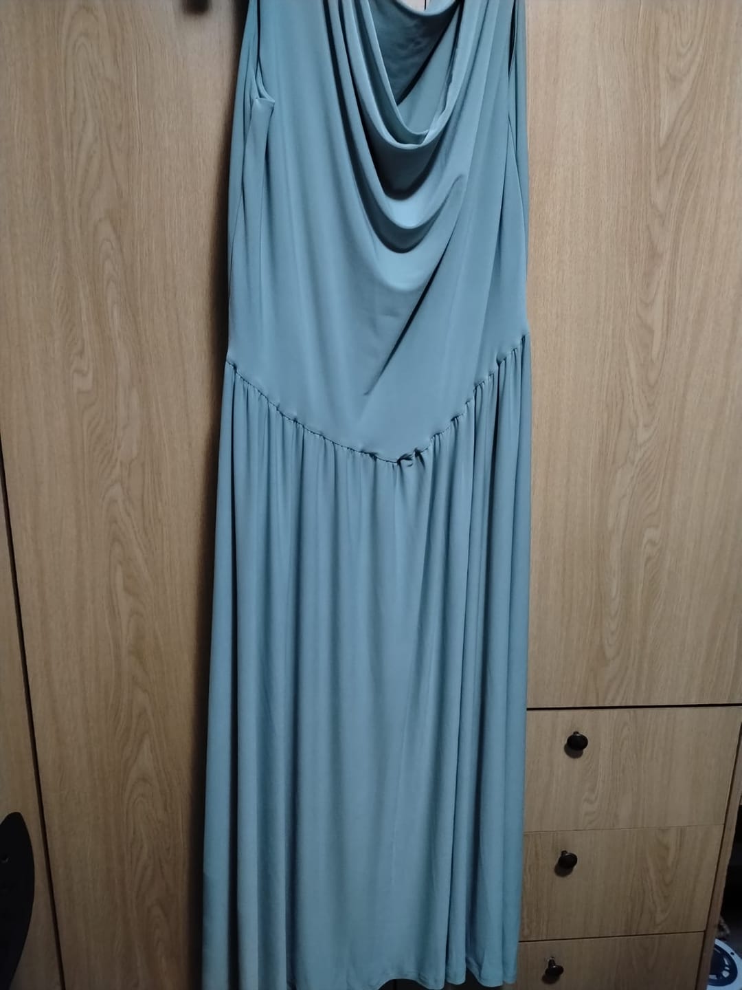 Customer photo review of Mint Cowl Neck Drop Waist Midi Dress