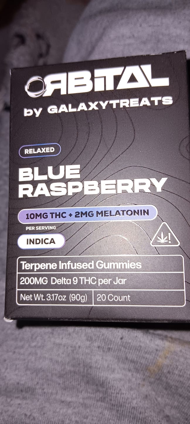 Customer photo review of Orbital Blue Raspberry 10mg D9 + 2mg Melatonin Indica Gummies