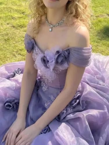 Customer photo review of Romantic Lavender Purple Tiered Gown with Floral Appliqué –  Strapless Evening Dress with Corset Back and Lace Plus Size