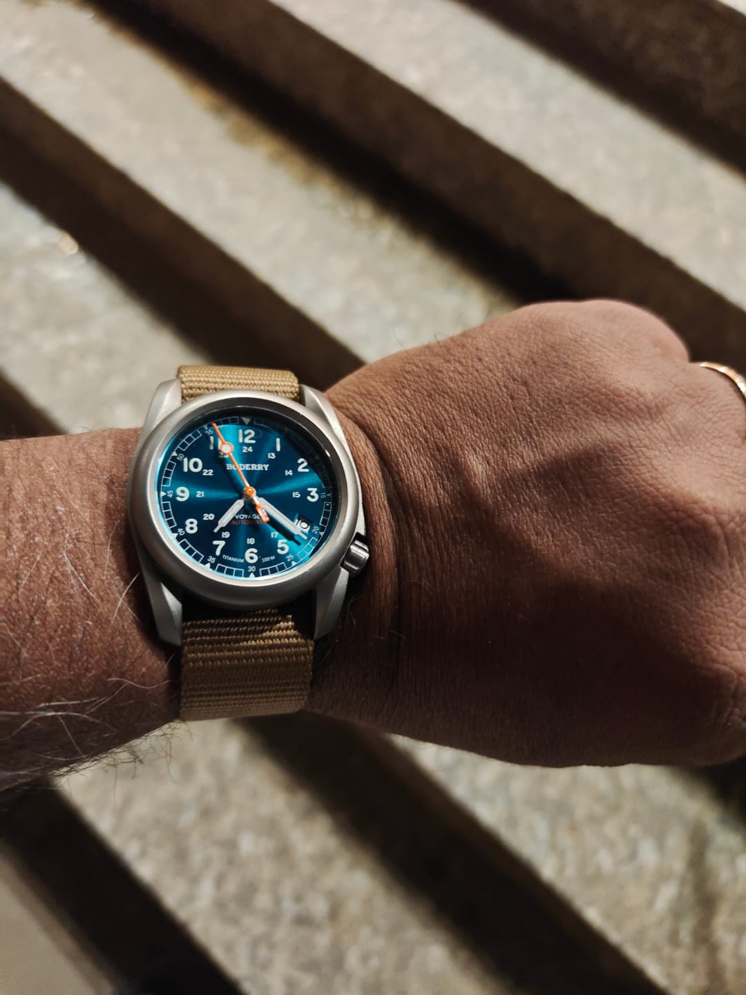 Customer photo review of VOYAGER - 100M Waterproof Titanium Automatic Field Watch | Peacock Green
