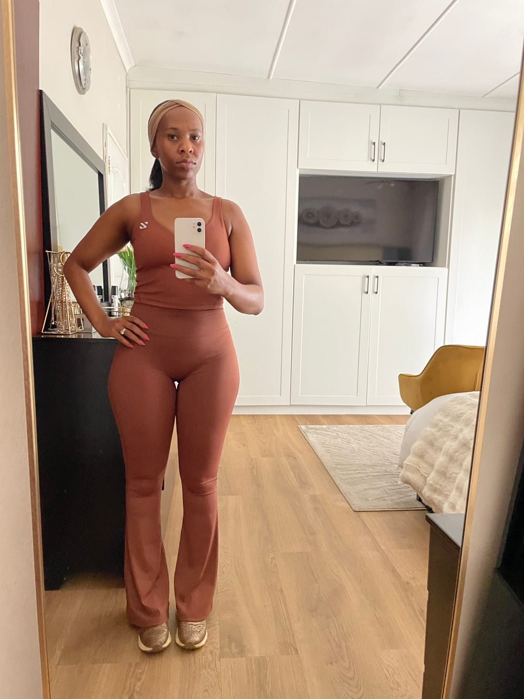 Customer photo review of Flare Leggings & Longline Sports Bra Women's Gym Set