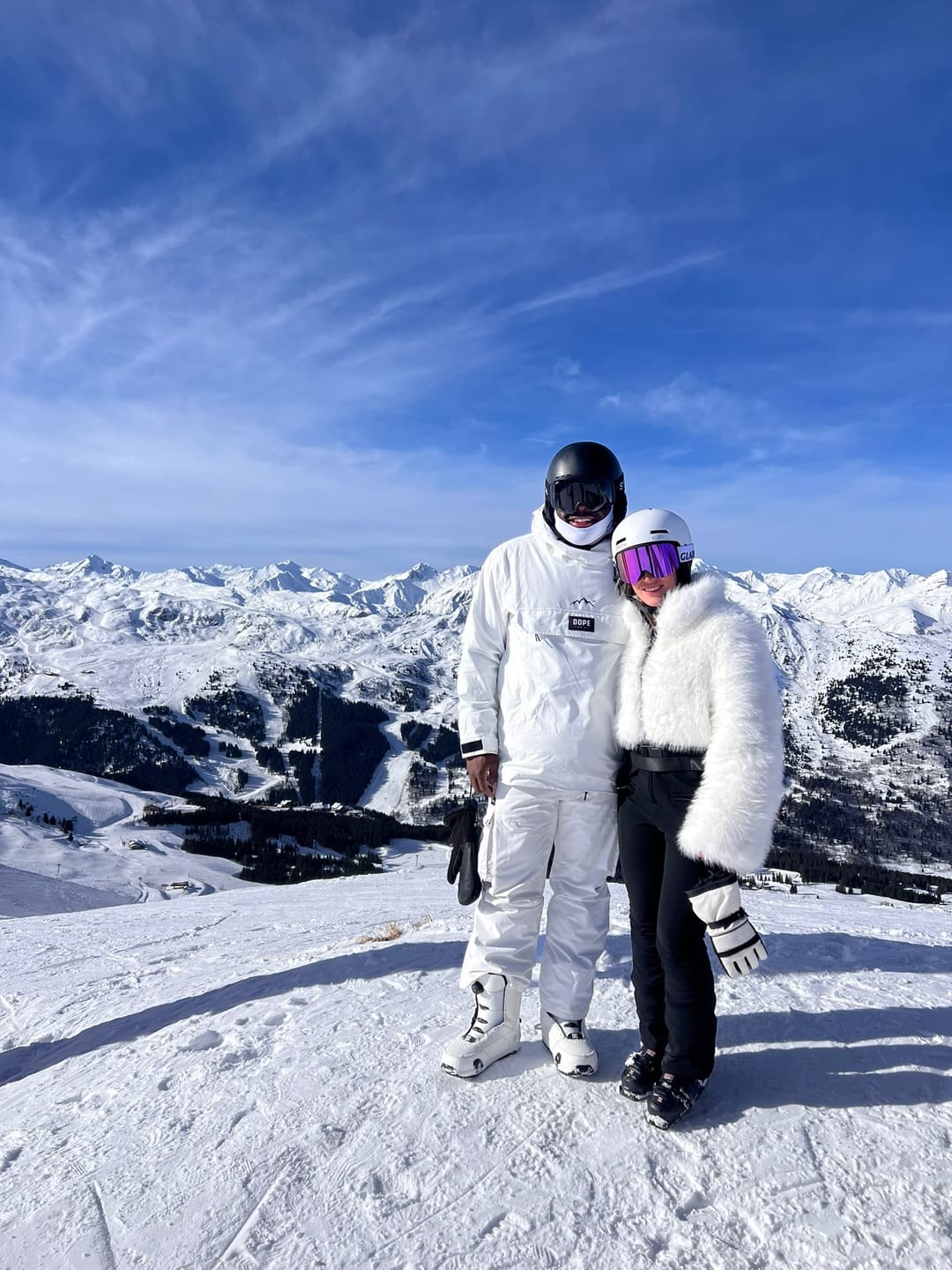 Customer photo review of Women's Khaki Fashion Slim-Fit Stretch One-Piece Ski Suit with Faux Fox Fur Jacket & Flared Legs