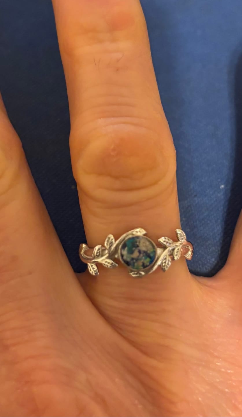 Customer photo review of Leaf Opal Cremation Ring