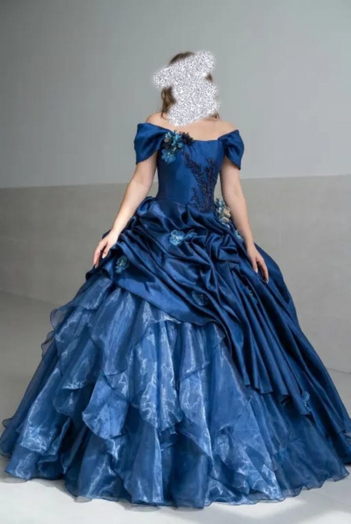 Customer photo review of Gothic Navy Blue Floral Evening Dress with Floral Embellishment – Elegant Strapless Evening Dress with Corset Back Plus Size