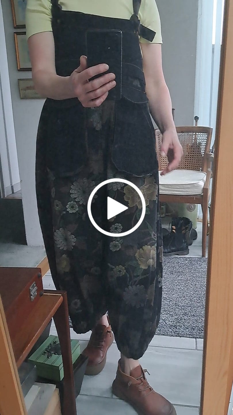 Customer video review of Women Autumn Retro Flower Denim Harem Jumpsuits