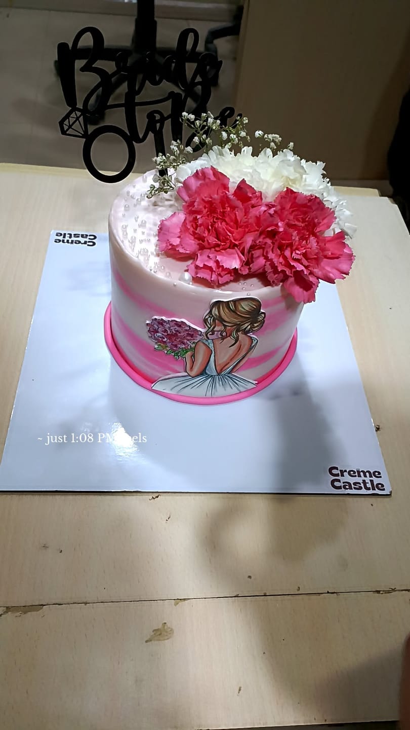 Customer photo review of Pink Floral Bride to be Cake