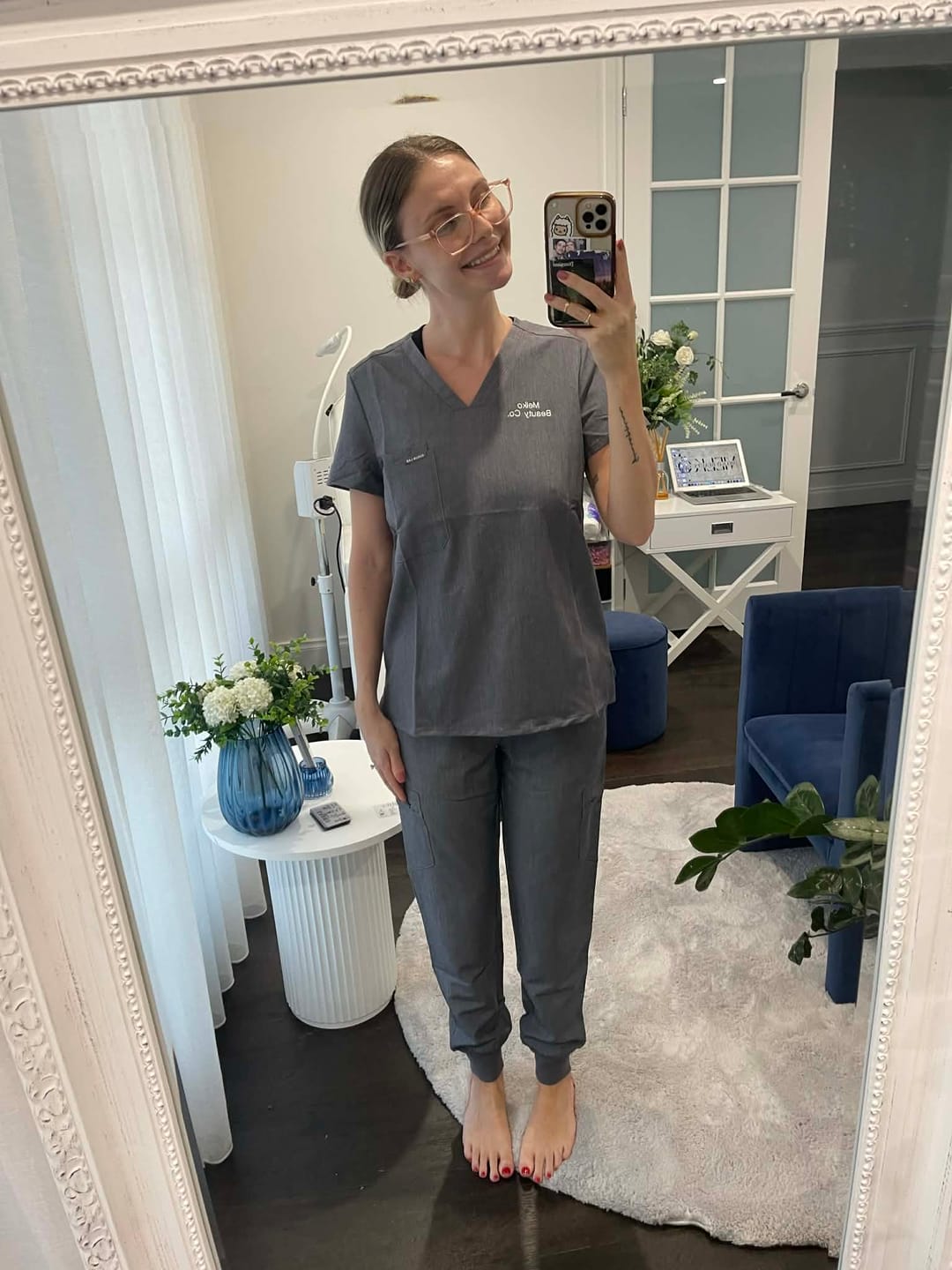 Customer photo review of FLORENCE Three Chest Pocket Scrub Top (Original SLTECH™ fabric) - Steel Grey