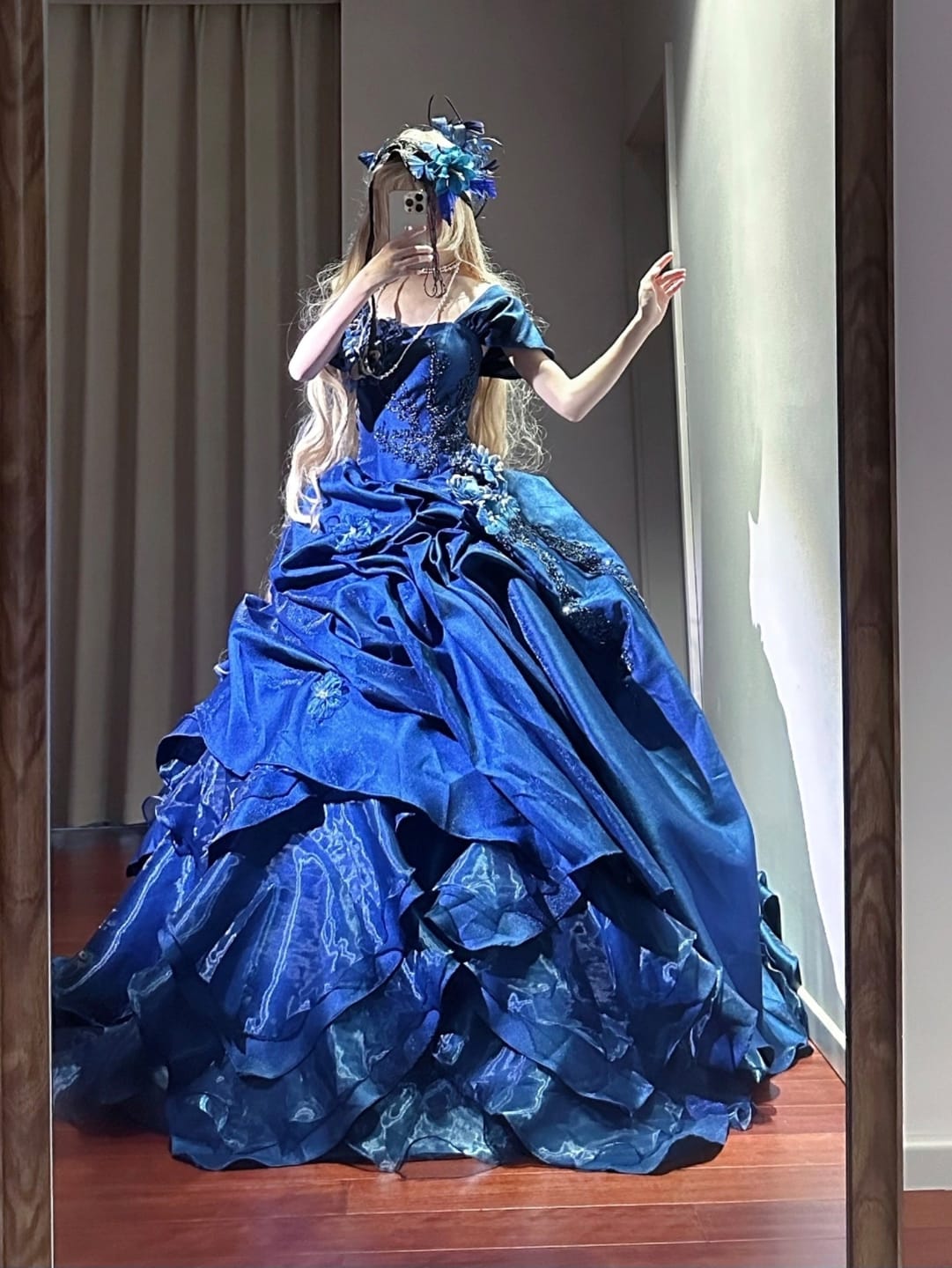 Customer photo review of Gothic Navy Blue Floral Evening Dress with Floral Embellishment – Elegant Strapless Evening Dress with Corset Back Plus Size