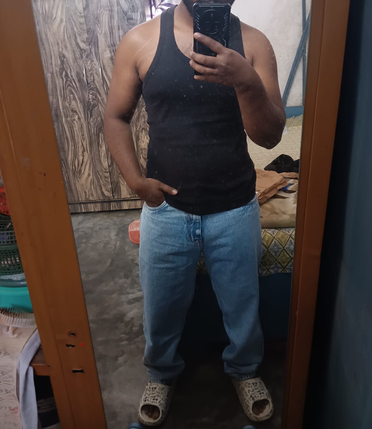 Customer photo review of Ice Blue Washed Baggy Jeans