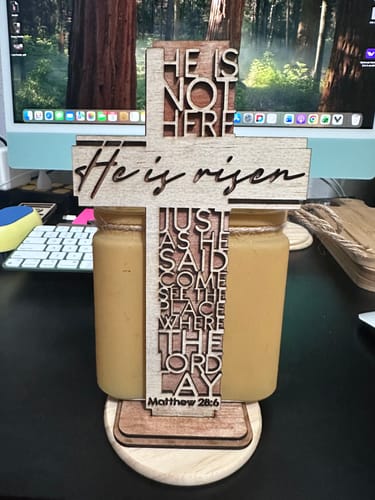 Customer photo review of Stand Easter cross he is risen laser cut svg file