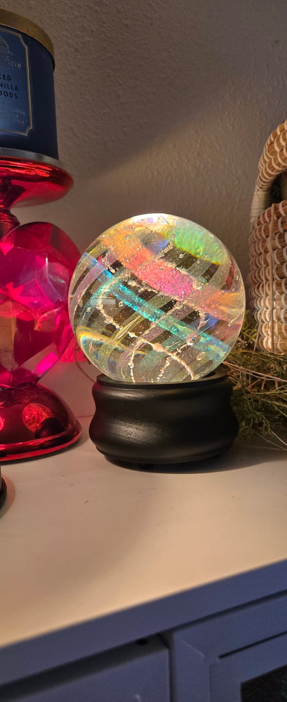 Customer photo review of Dichroic Rainbow Orb with Cremains