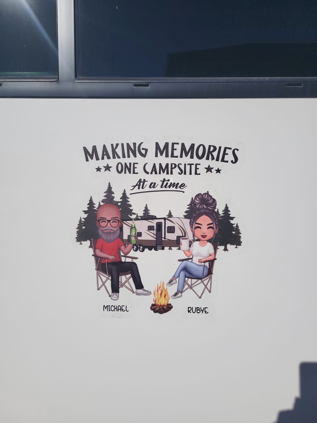Customer photo review of Camping Partners For Life Doll Couple Sitting Personalized RV Decal