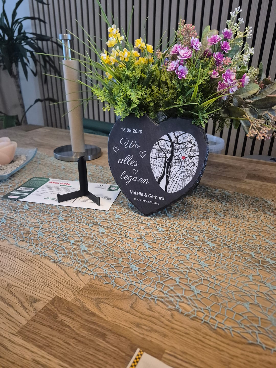 Customer photo review of Wo alles begann - Personalisiertes Schieferherz (15x15)