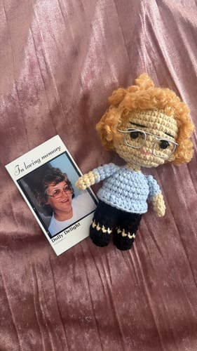 Customer photo review of Dolly® Personalized Crochet Doll with Photo Card