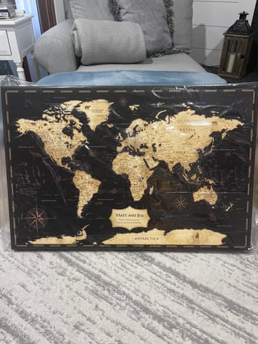 Customer photo review of Pinnable World Journey Map • Rustic Gold
