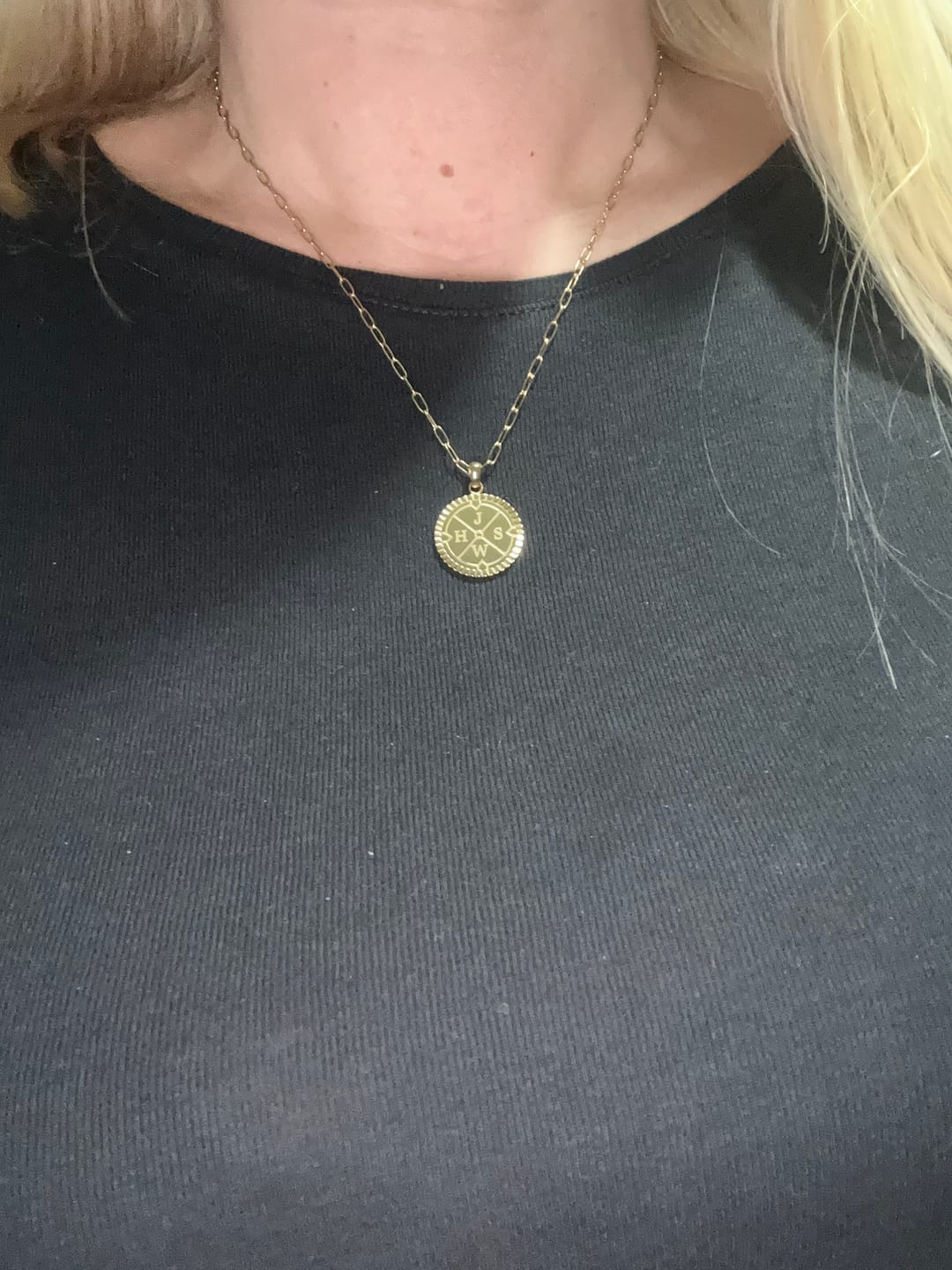 Customer photo review of Engravable Compass Necklace