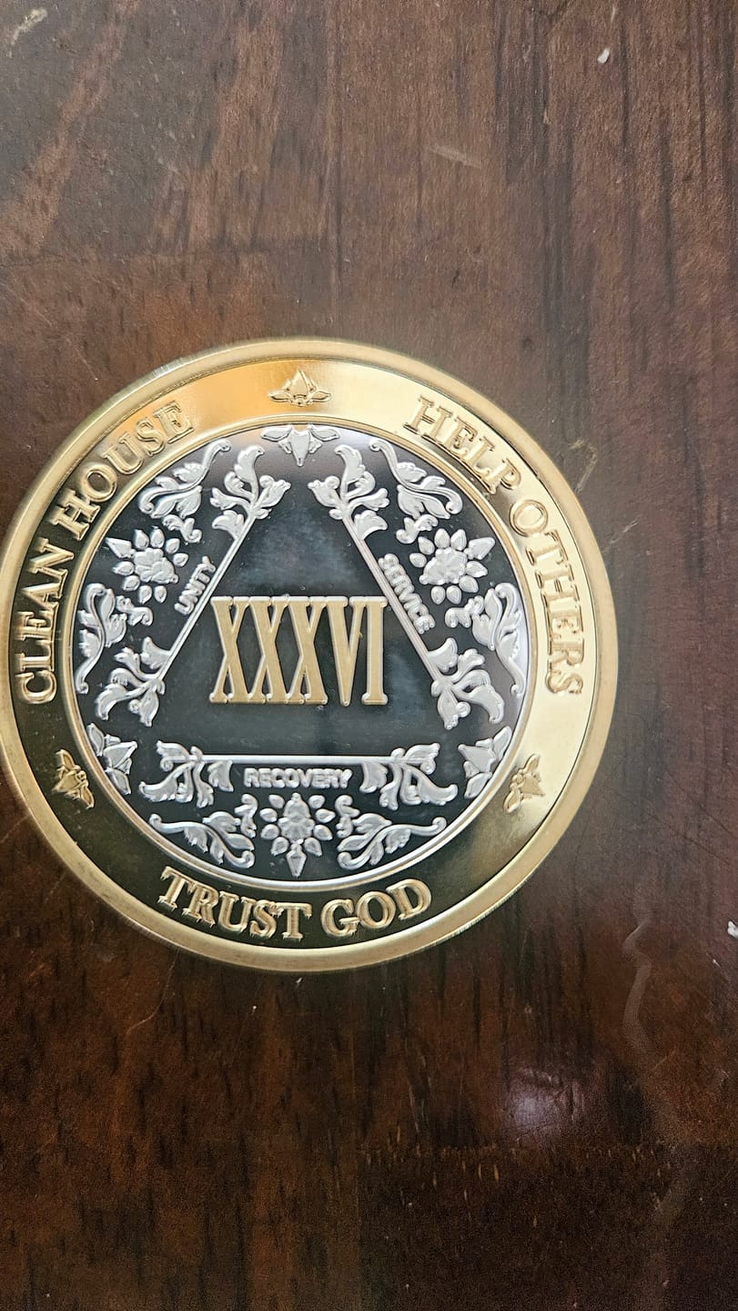 Customer photo review of 36 Year 40mm Gold & Silver AA Medallion - Bi-Plate Fancy Thirty-Six Year Chip/Coin