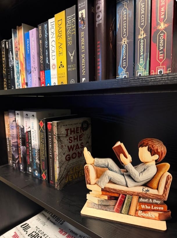 Customer photo review of Man Woman Book Lover Reading Book On Sofa - Personalized Standing Wooden Plaque