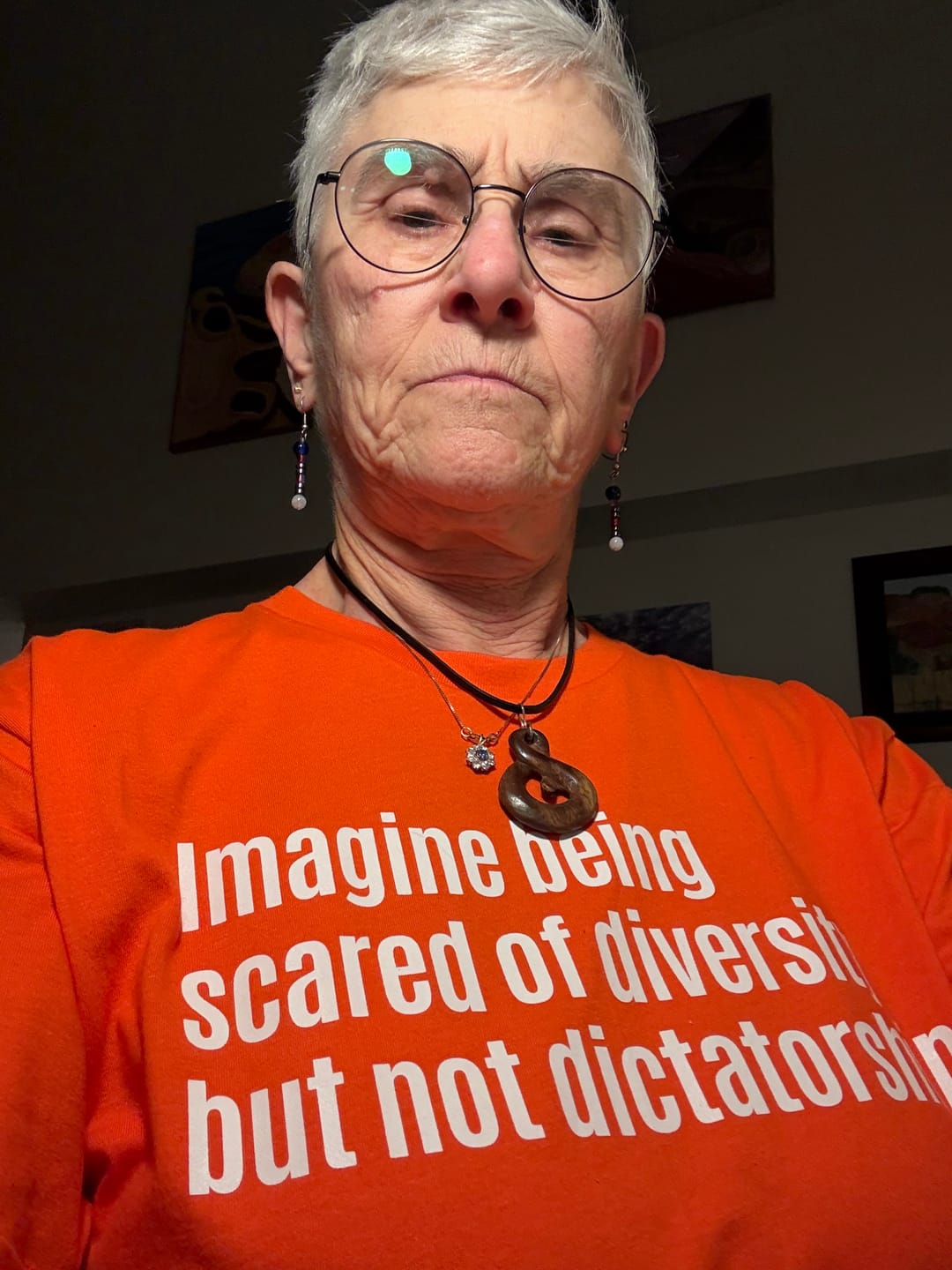 Customer photo review of Imagine Being Scared of Diversity But Not Dictatorship Unisex Tee