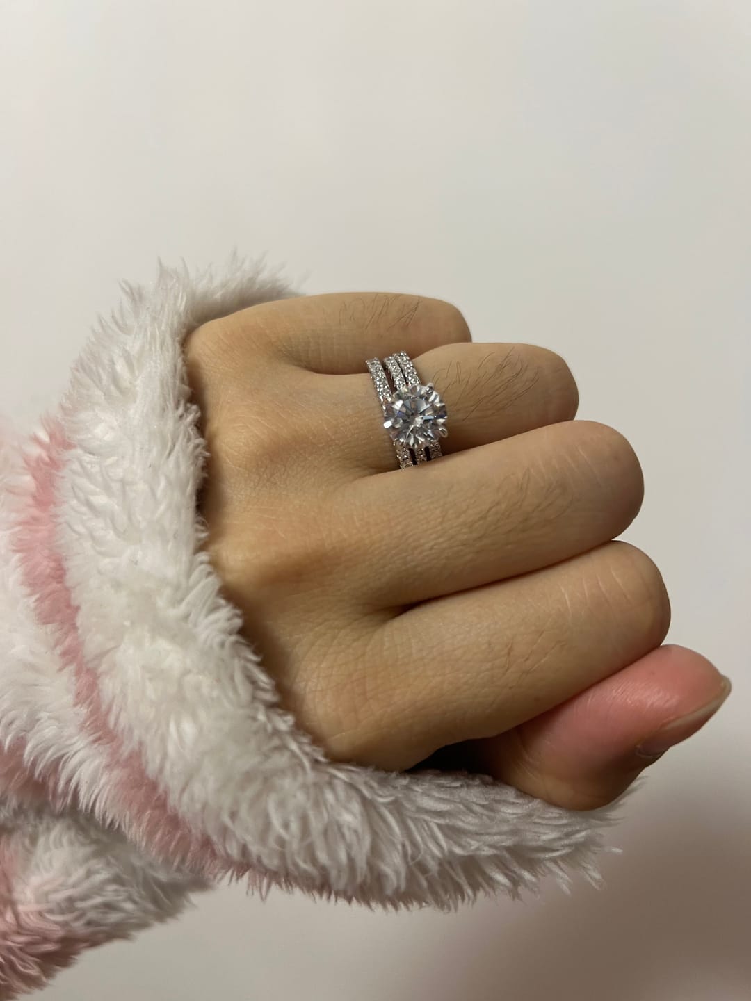 Customer photo review of S925 3PC Wedding Ring Set 2.0 Ct Round Cut With 2PC Half Eternity Wedding Band Stackable Wedding Rings