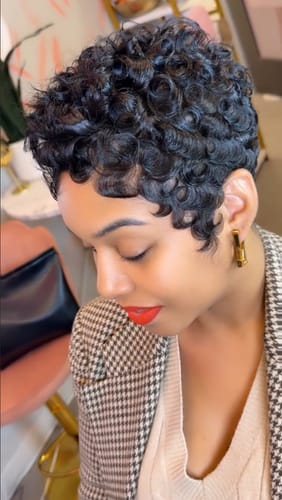 Customer photo review of Luvwin Full Lace Finger Wave Short Pixie Cut Wig 100% Human Hair