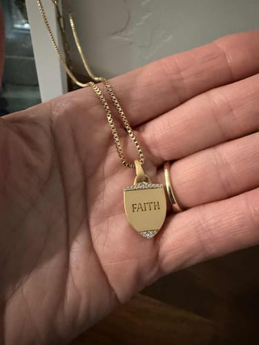 Customer photo review of Gold Shield of Faith Necklace