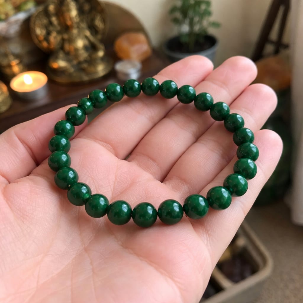 Customer photo review of Premium Green Jade Crystal Bracelet (8mm) – Vastu Remedy Abundance & Protection