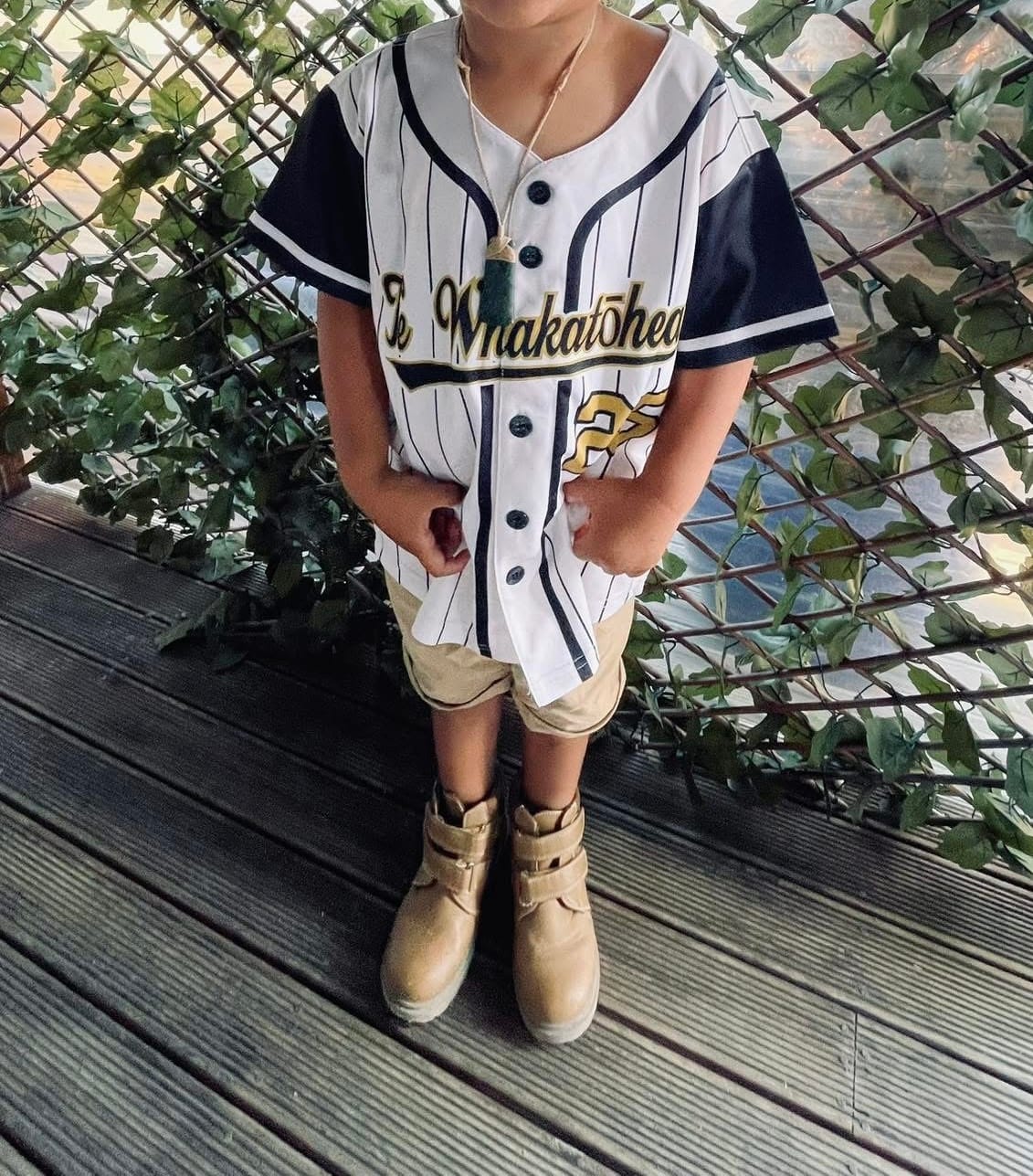 Customer photo review of Custom Cream Black Stripe Fashion Raglan Sleeves Authentic Baseball Jersey