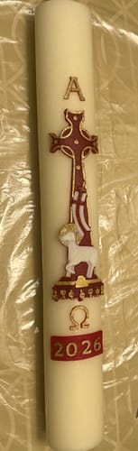Customer photo review of Red Lamb of God Paschal Candle