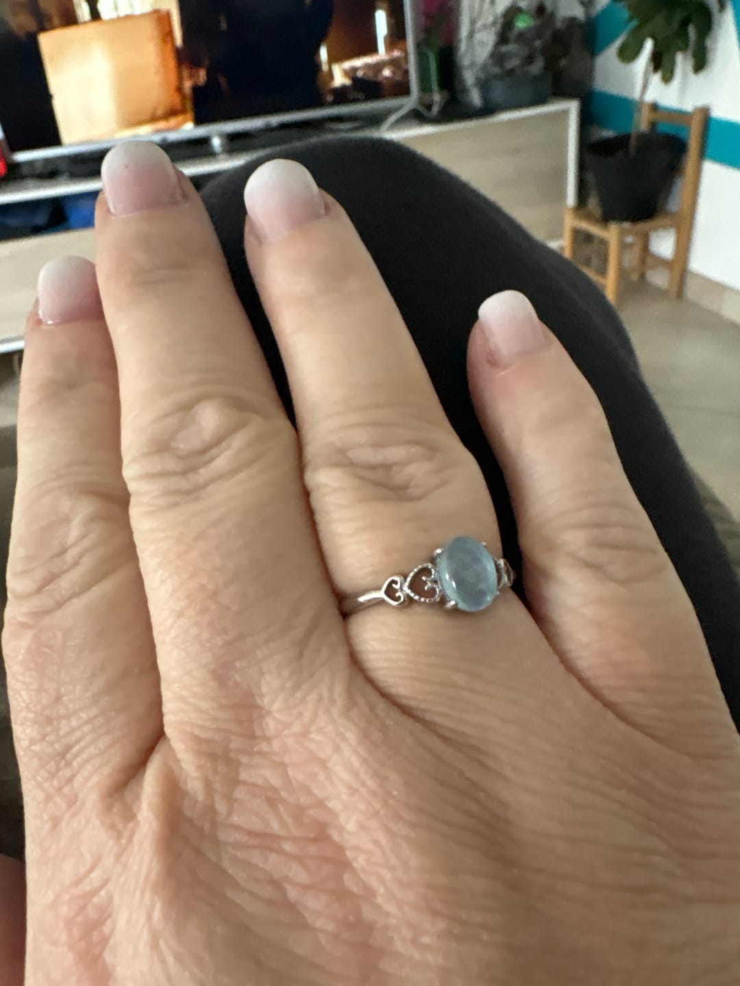 Customer photo review of Bague Ajustable "Cristal de Mer" en Aigue-Marine
