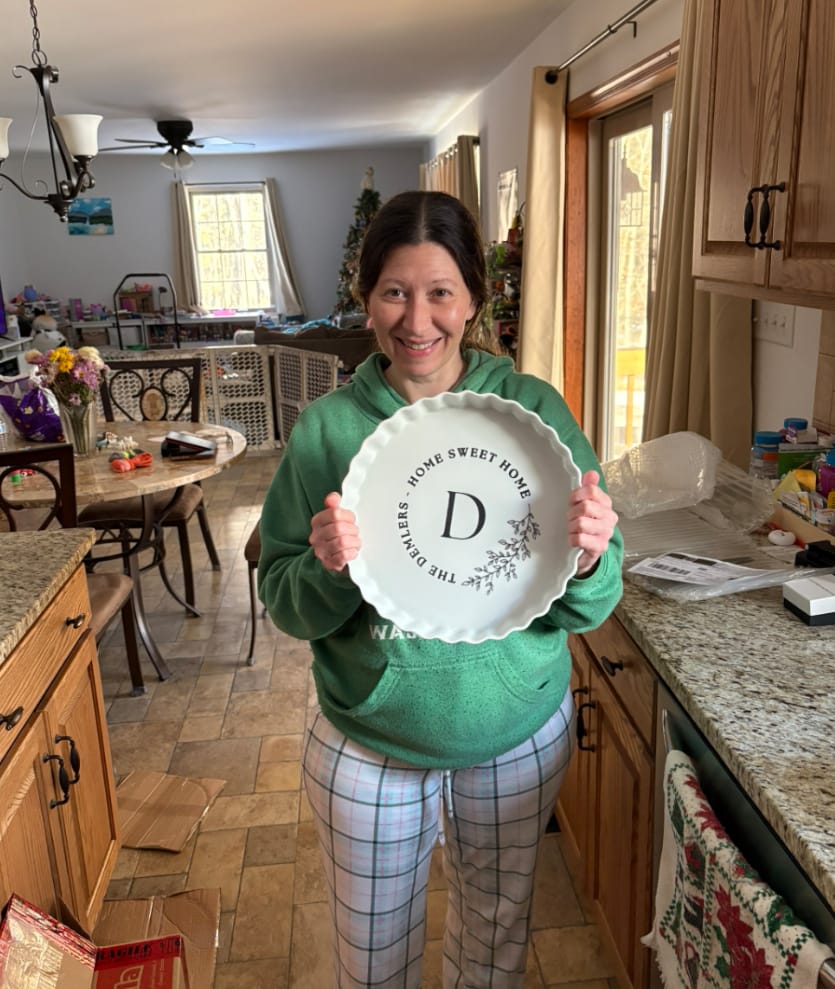 Customer photo review of Custom Engraved Round Porcelain Baking Pie Dish