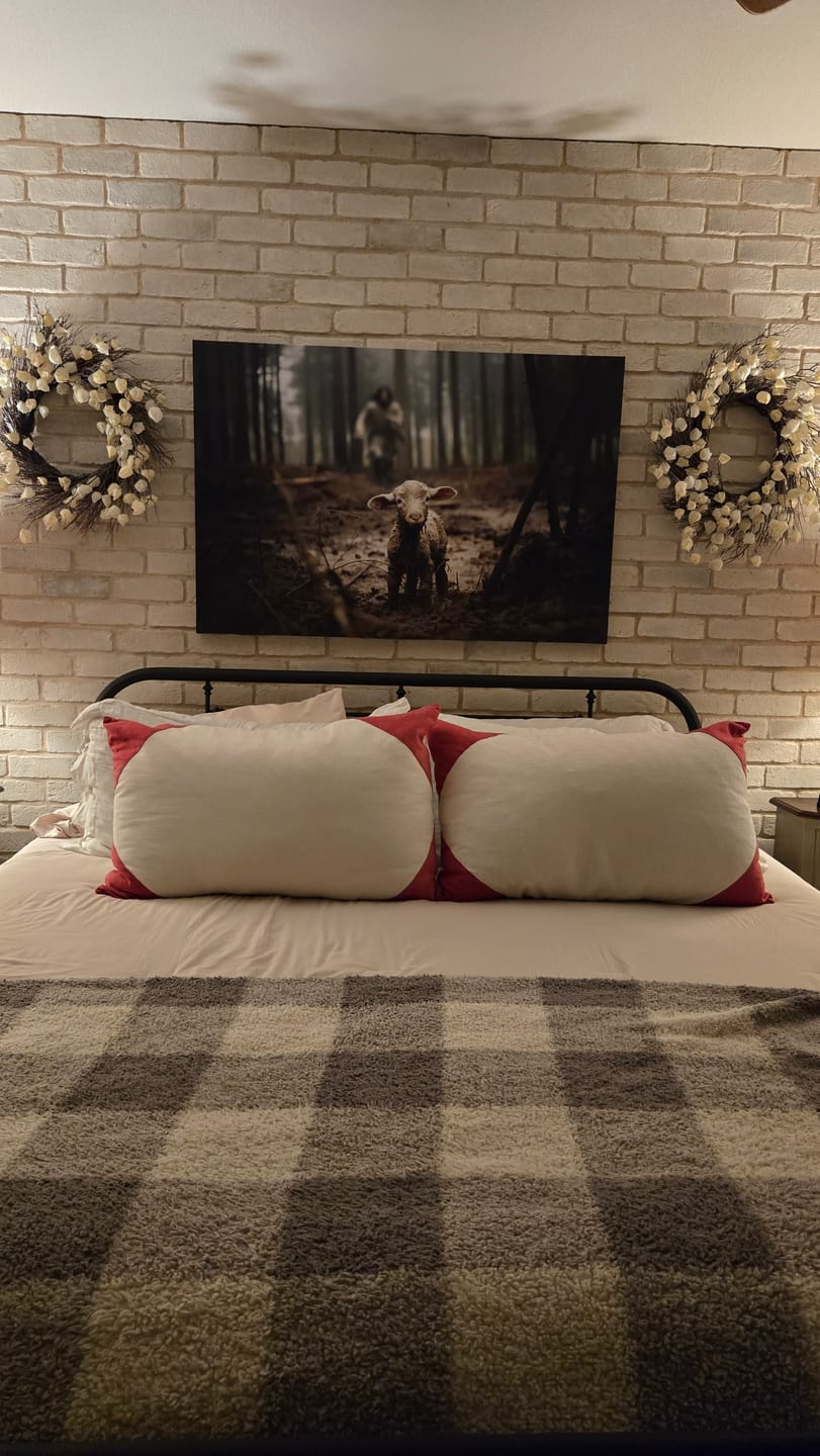 Customer photo review of Jesus Running After a Lost Lamb, Jesus and Lamb Picture, Wall Art Canvas