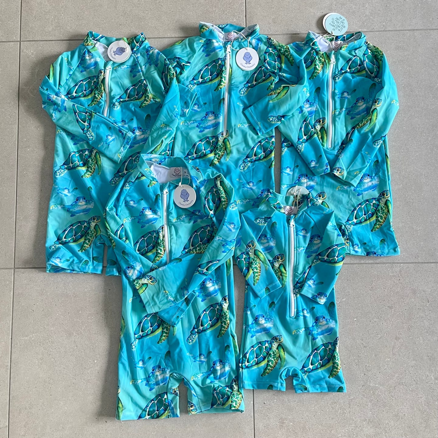 Customer photo review of PREORDER Blue Turtle Unisex Long Sleeve Zip Swimmers (Ships w/c 23rd Feb)