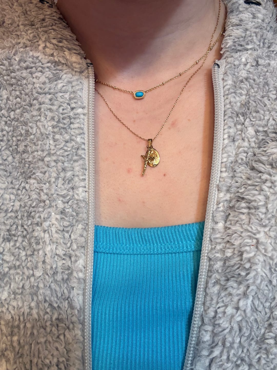 Customer photo review of Gold Dainty Crucifix and Miraculous Medal Necklace