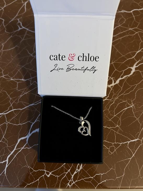 Customer photo review of Jennifer 18k White Gold Plated Double Heart Necklace with Swarovski Crystals