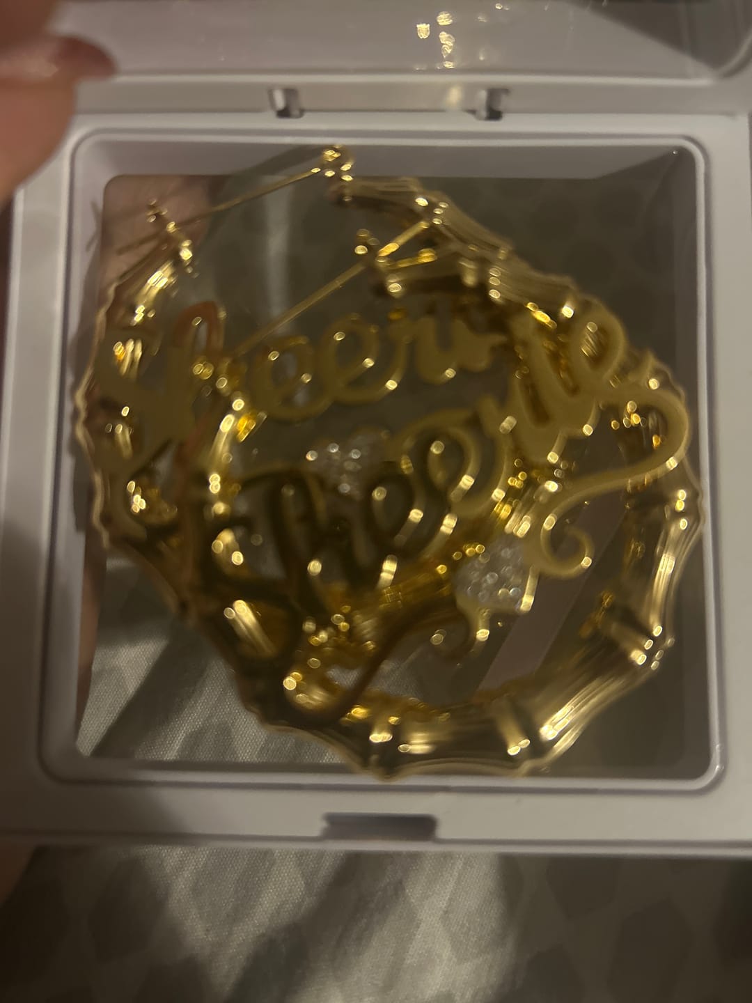 Customer photo review of Heart Name Bamboo Hoop Earrings