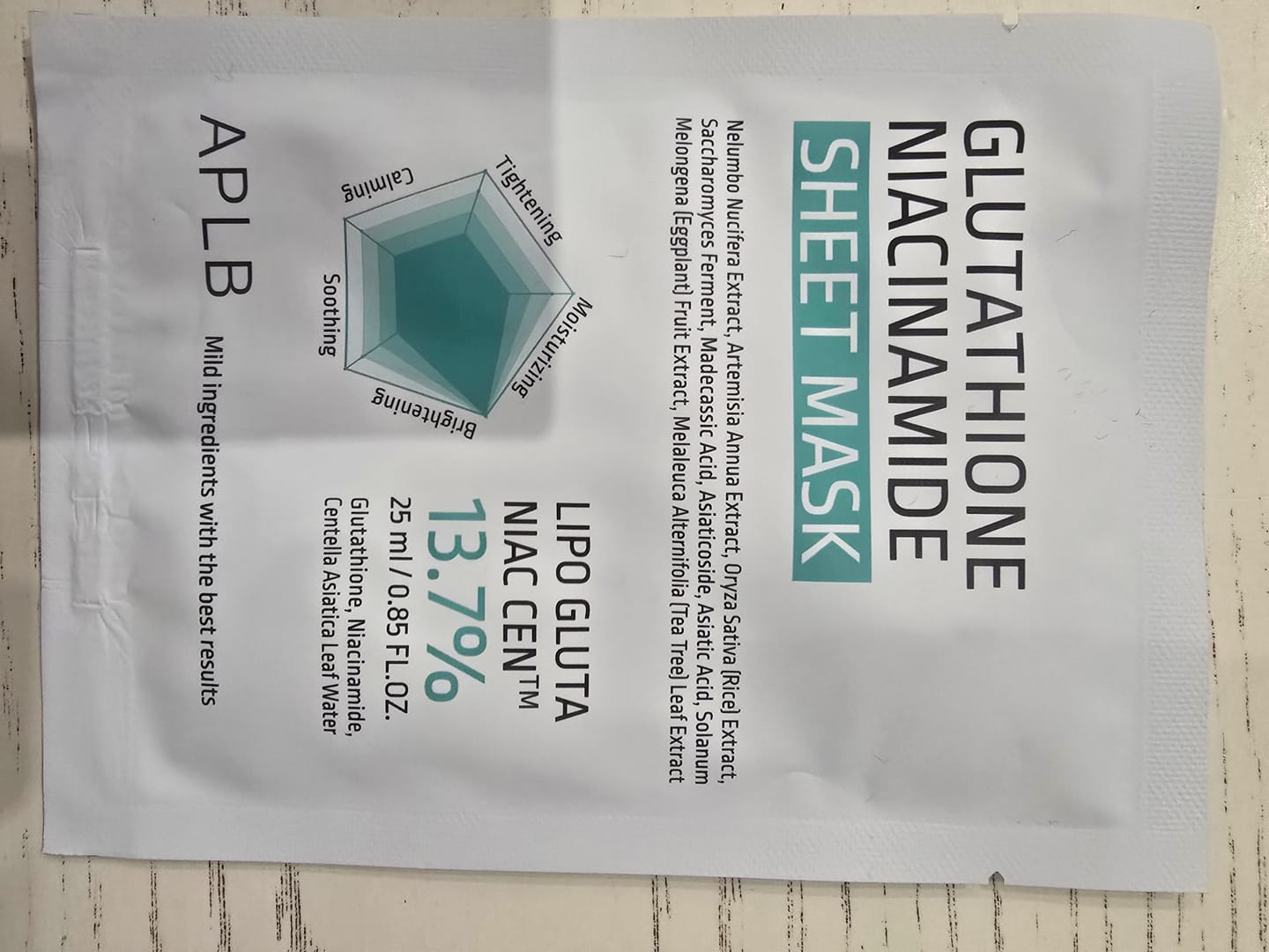Customer photo review of Шийт маска за лице с глутатион и ниацинамид APLB Glutathione Niacinamide Sheet Mask