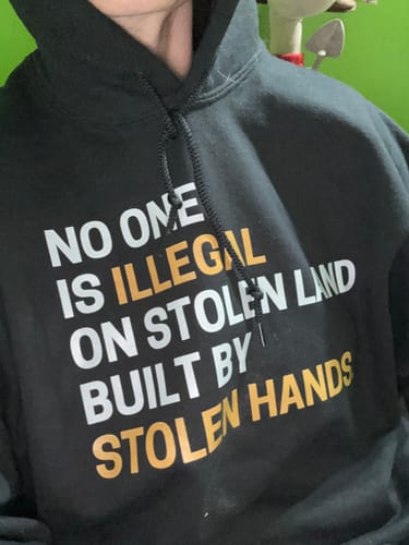 Customer photo review of Stolen Land Hoodie