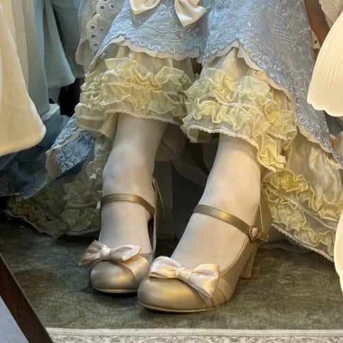 Customer photo review of Original Lolita-style faux satin leather high heels