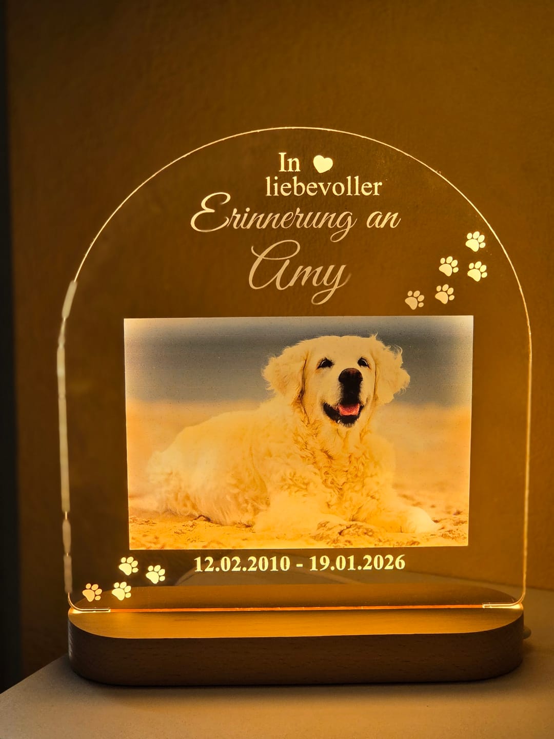 Customer photo review of Zur liebevollen Erinnerung – LED-Lampe für Hund/Katze