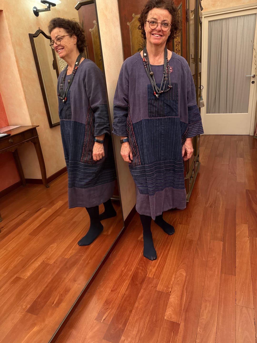 Customer photo review of Women Autumn Retro Patchwork O-Neck Cotton Dress